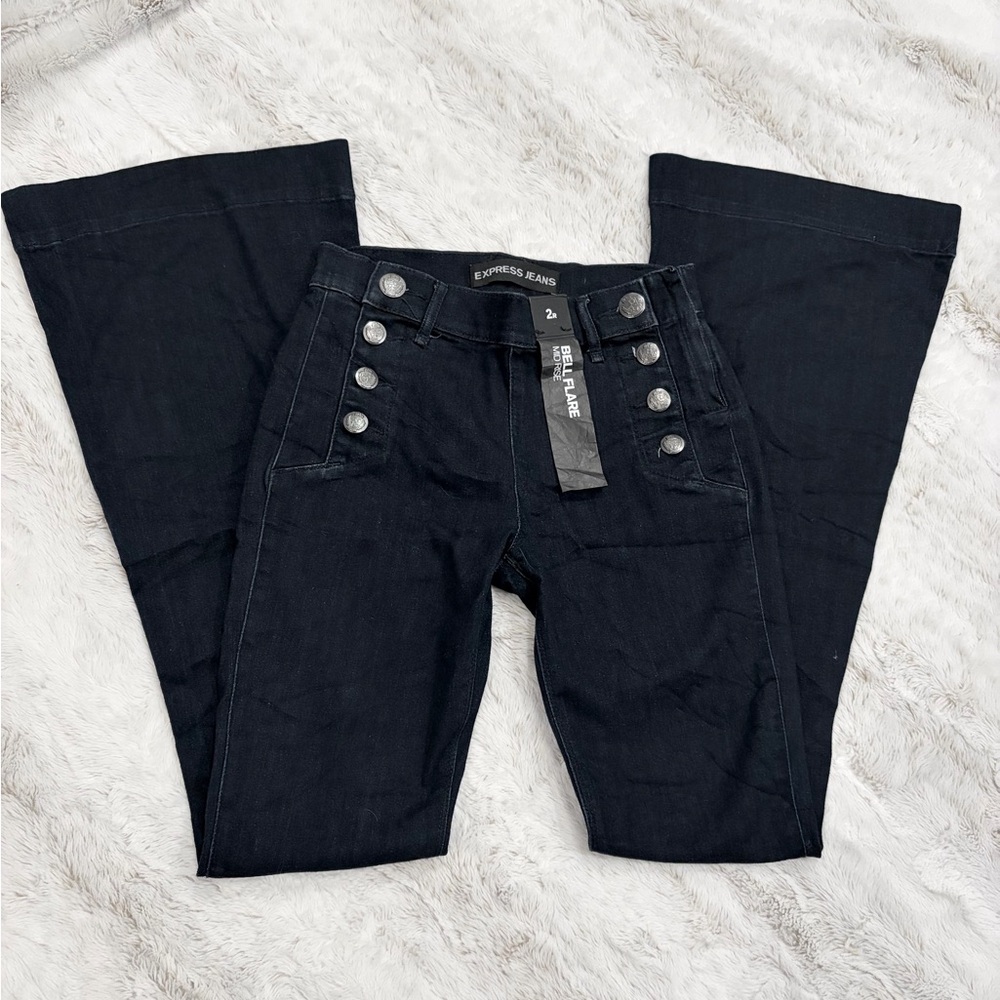 🆕🖤 NWT Express Y2K Style Bell Flare Jeans – Button Front – Wide Flares 👖🖤